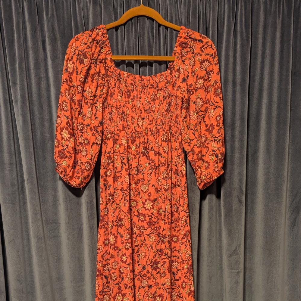 Billabong Orange Sundress 3/4 Sleeve Crew Neck
